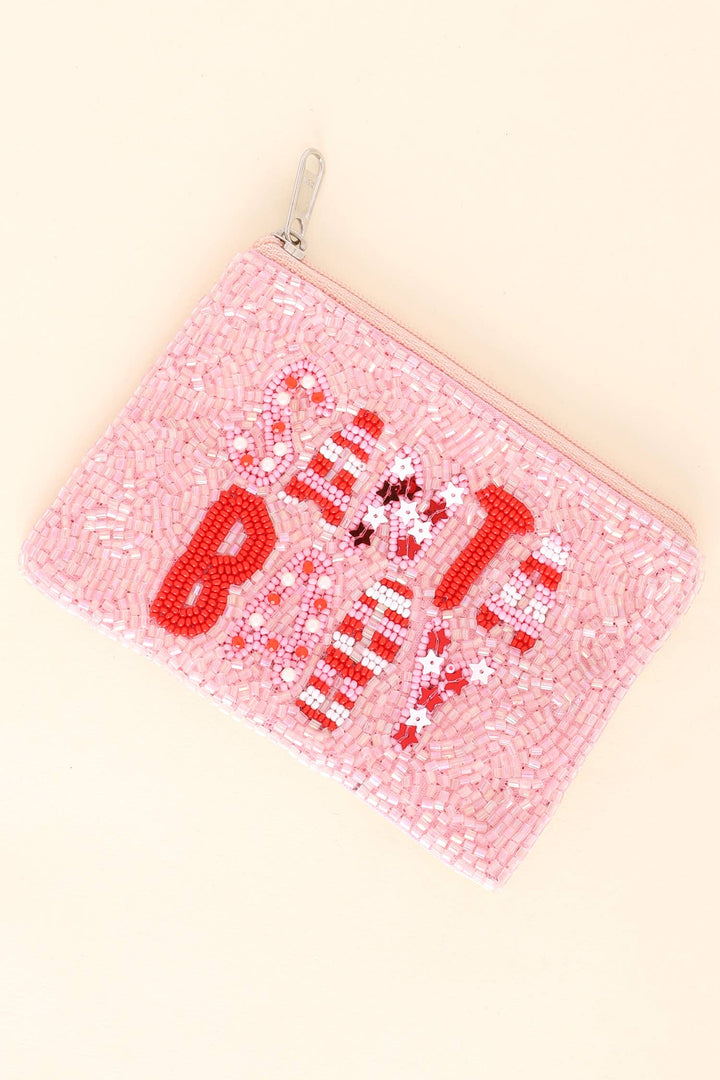 Santa Baby Candy Cane Beaded Coin Bag