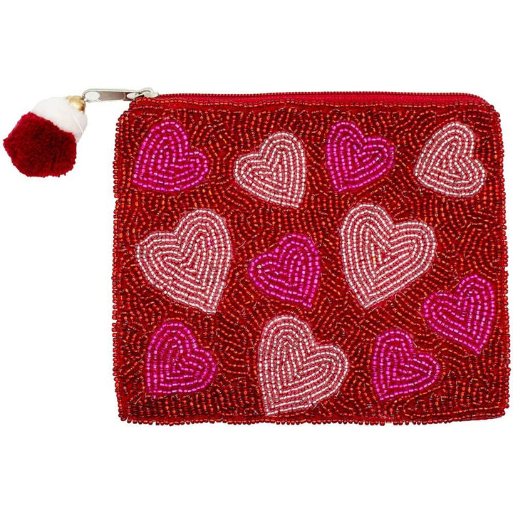 Hot and Light Pink Heart Beaded Coin Pouch