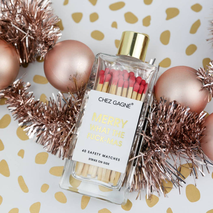 Merry What The Fuck-Mas - Holiday Glass Bottle Safety Matches - Red