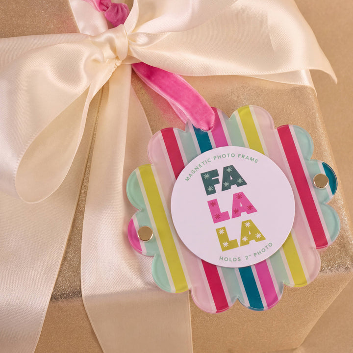 Scalloped Round Picture Frame Ornament-Fa La La