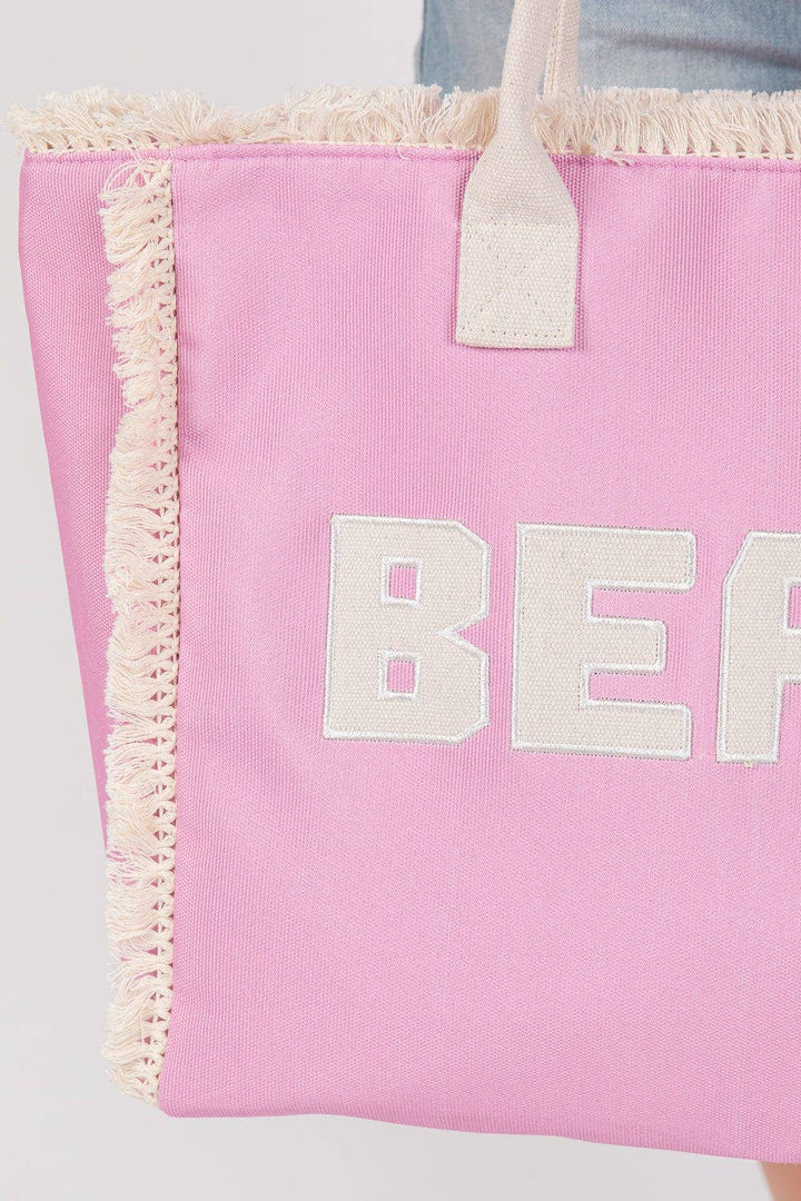 Embroidered Beach Letter Fringe Tote Bag