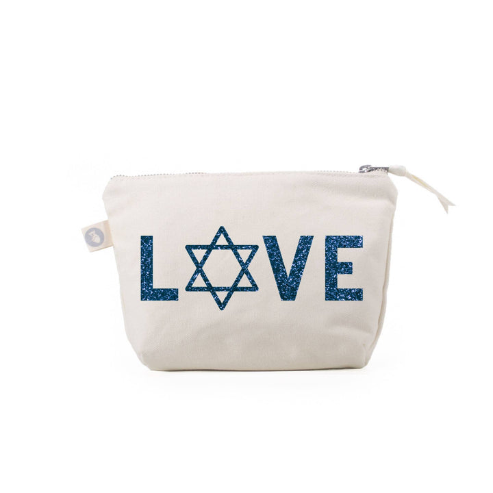 Blue Glitter LOVE Star of David Makeup Bag