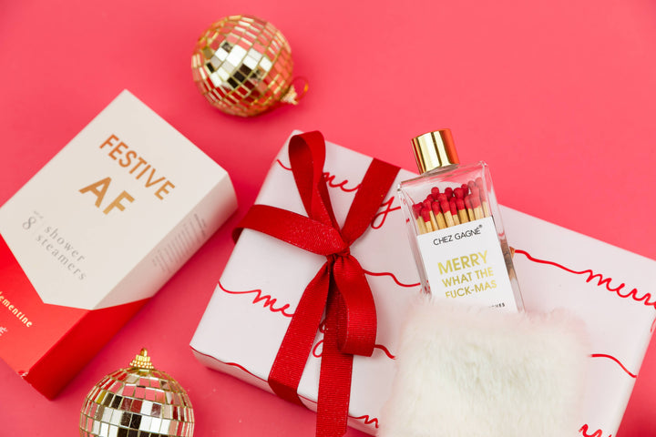 Merry What The Fuck-Mas - Holiday Glass Bottle Safety Matches - Red