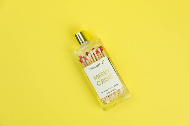 Merry Crisis - Holiday Glass Bottle Safety Matches - White/Red