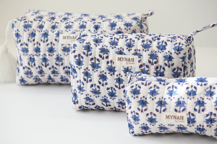 Block print floral Makeup Bag- Choose From 3 Sizes