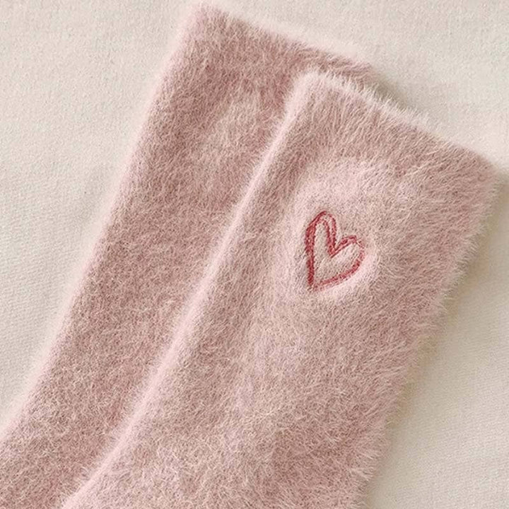 Cute Heart Embroidery Fuzzy Plush Socks
