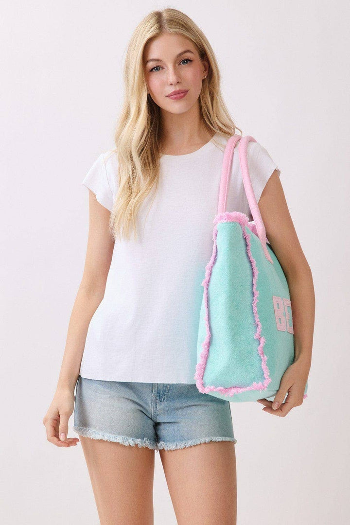 Terry Cloth Fringe Beach Tote Bag