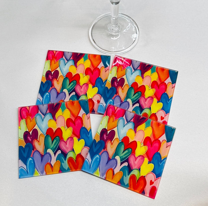 Colorful Hearts Art  Coaster Set   