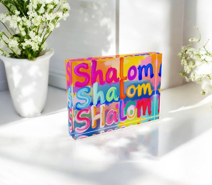 Shalom Judaica Art Crystal Block Table  Decor     