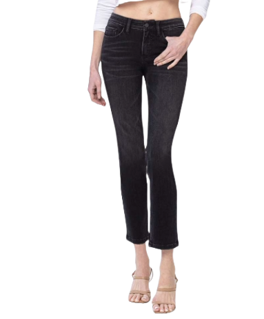 Black mid-rise stretch slim straight jean